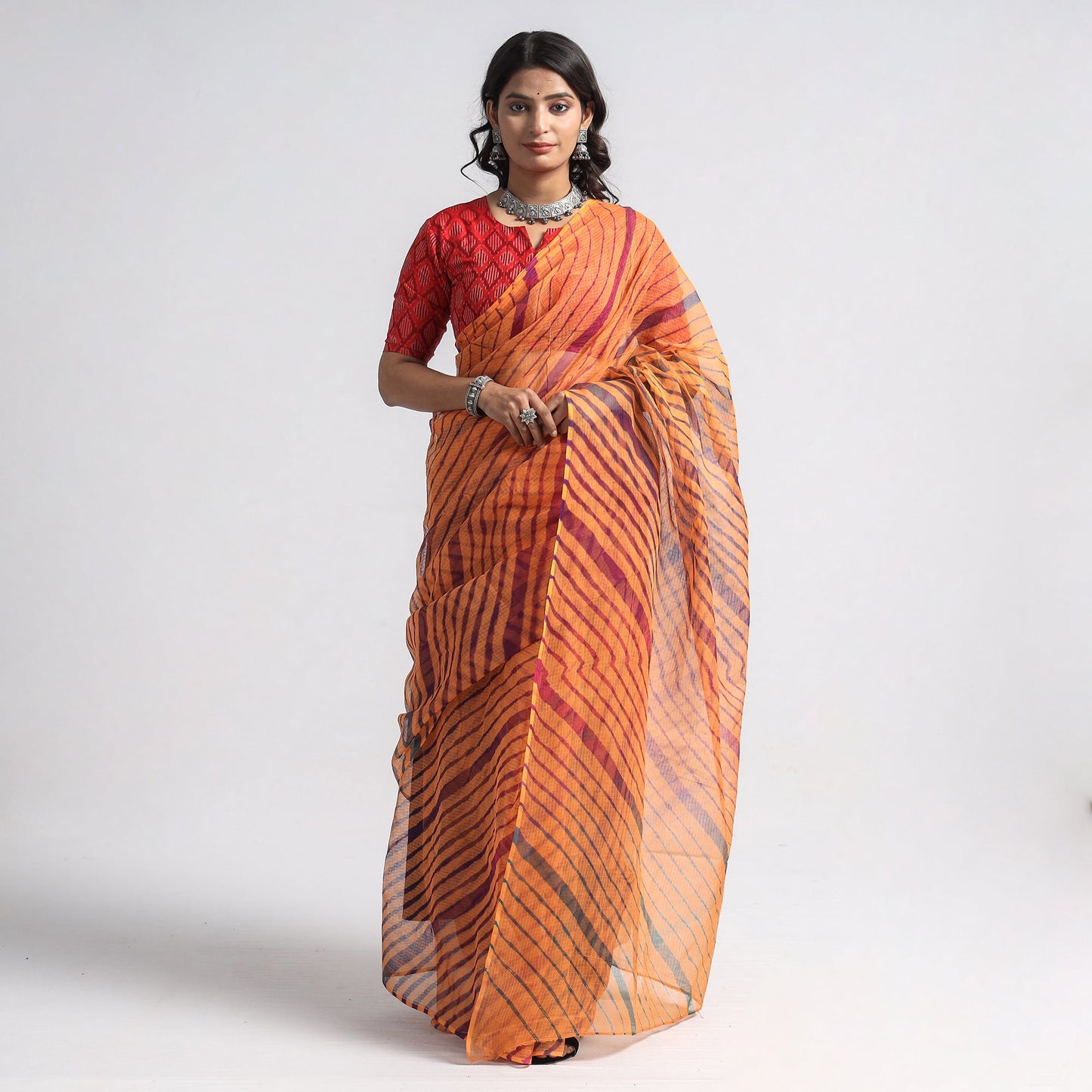 Leheriya Tie-Dye Kota Doria Cotton Saree