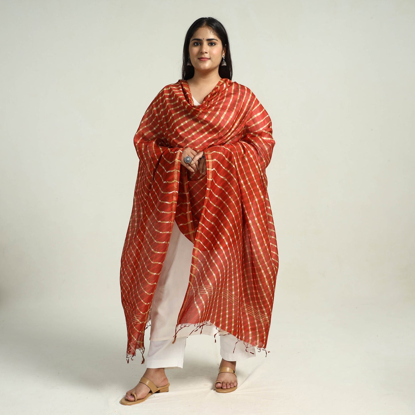 Traditional Tie & Dye Chanderi Silk Leheriya Dupatta