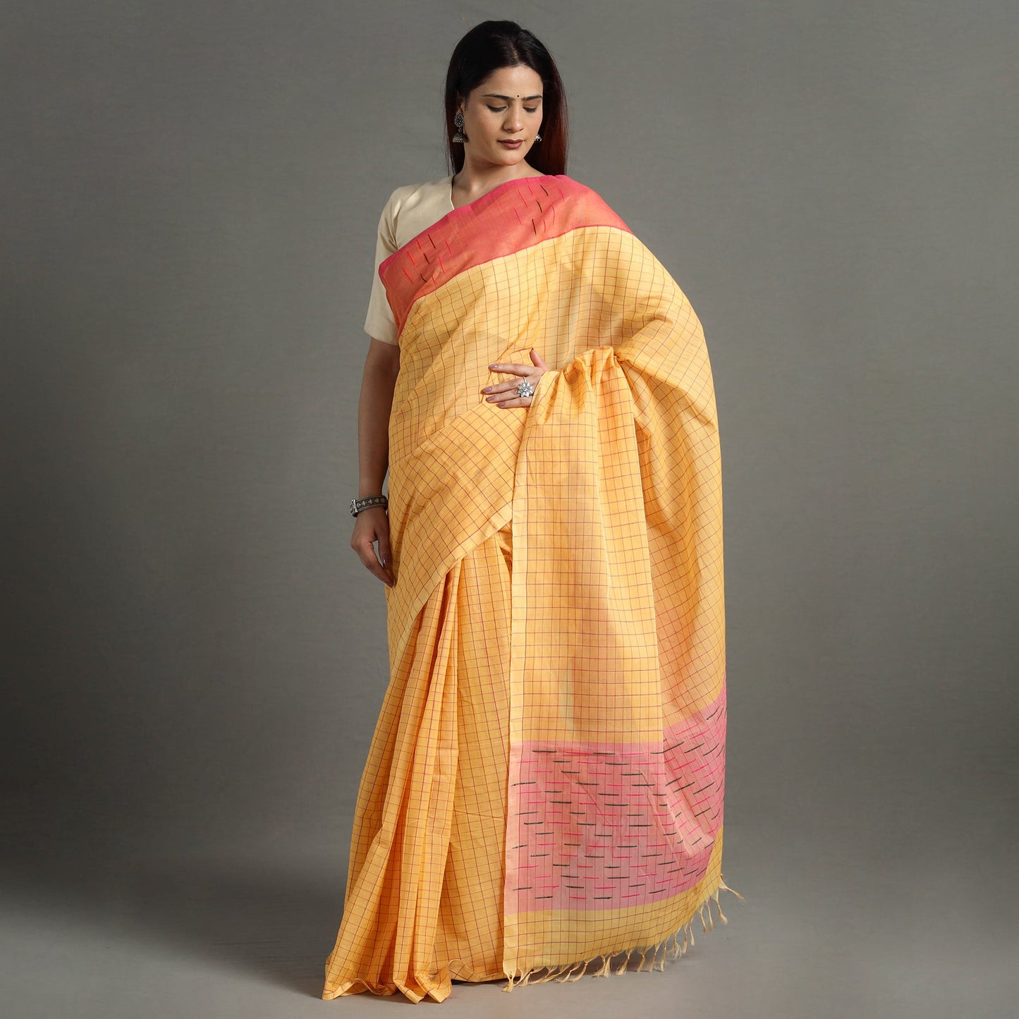 Traditional Venkatagiri Handloom Cotton Checks Saree 07 Online at iTokri.com