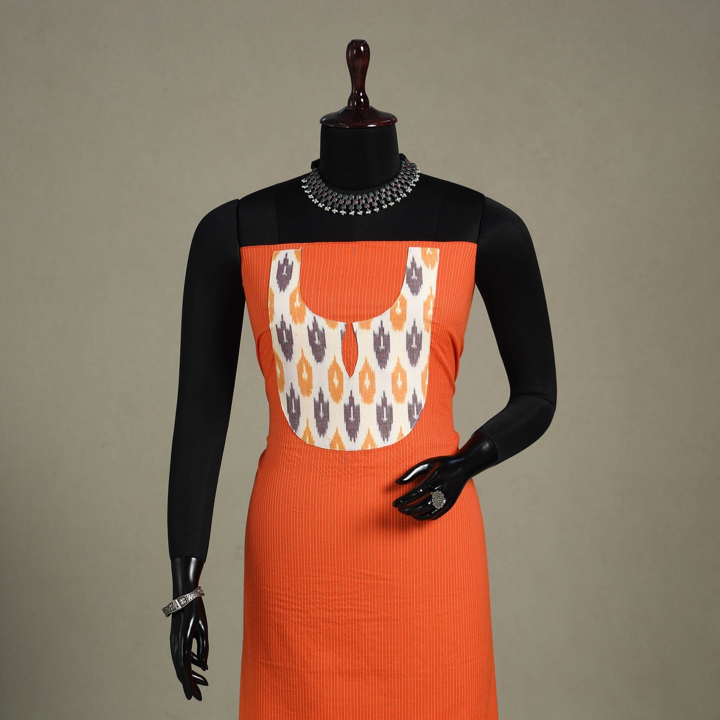 Orange Unstitched Plain Cotton Kurta Material