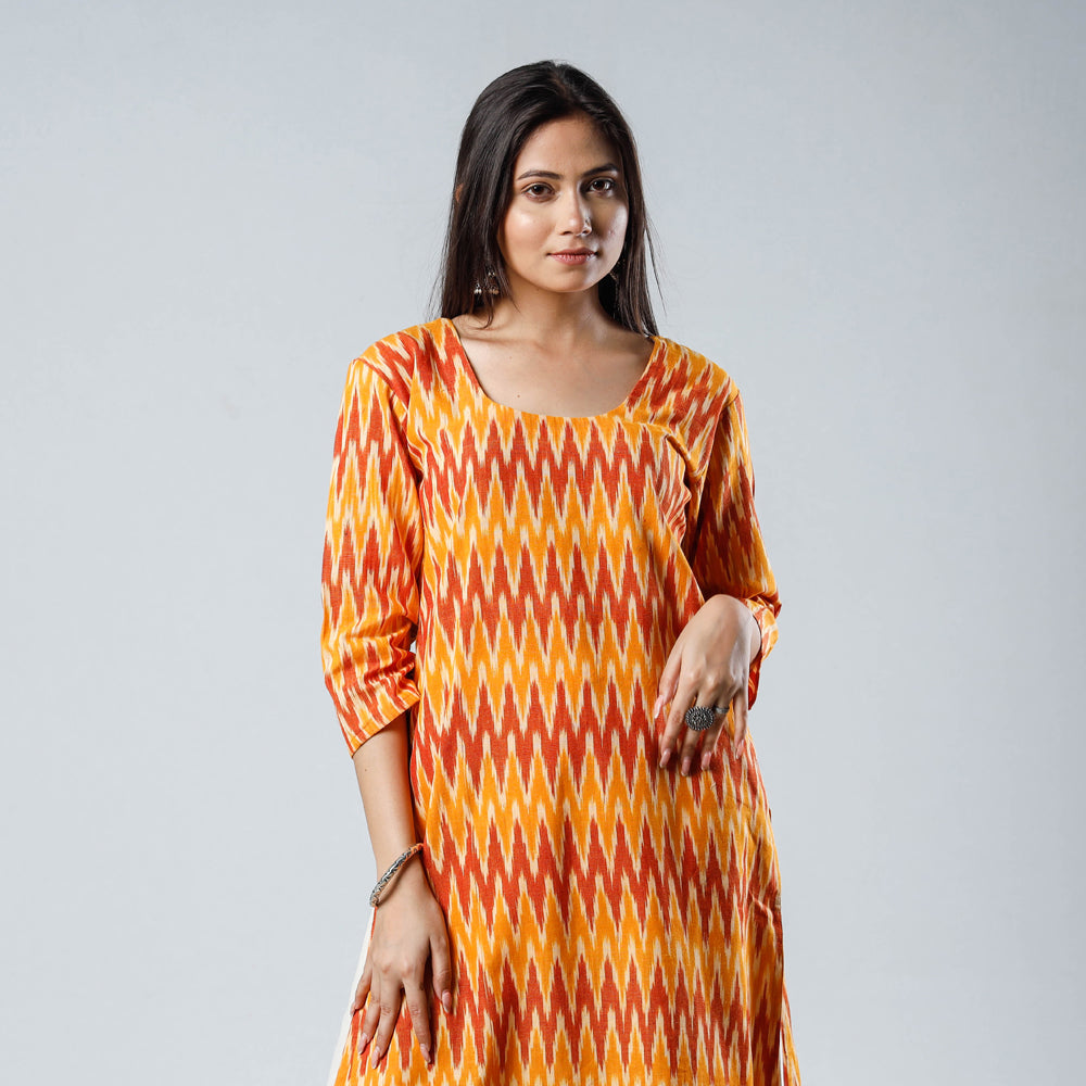 Pochampally Ikat Weave Cotton Long Straight Kurta