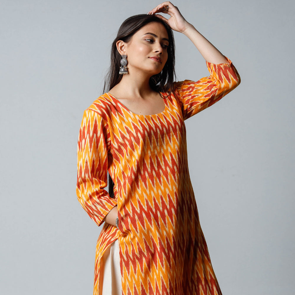 Pochampally Ikat Weave Cotton Long Straight Kurta