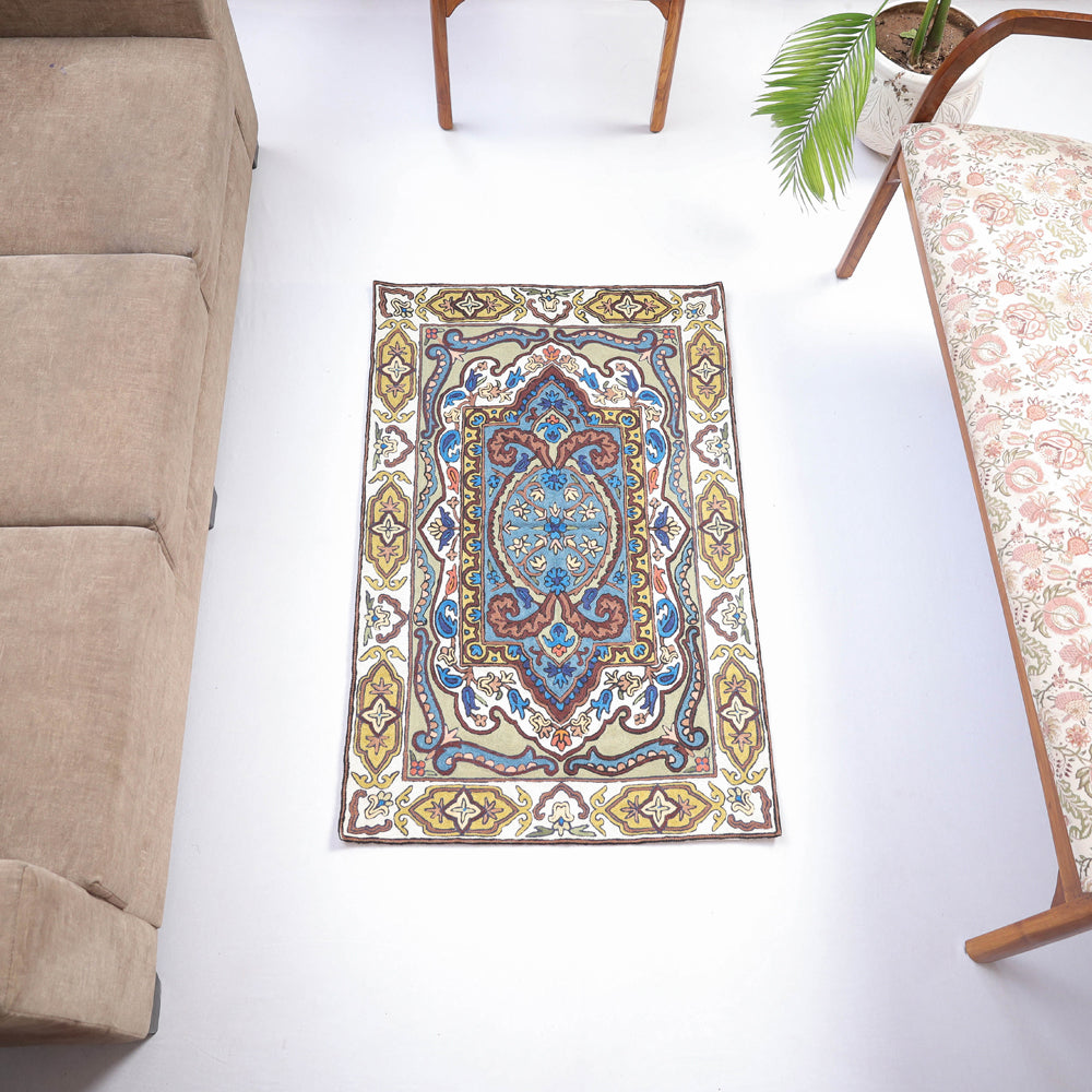 Original Chain Stitch Crewel Wool Thread Hand Embroidery Carpet