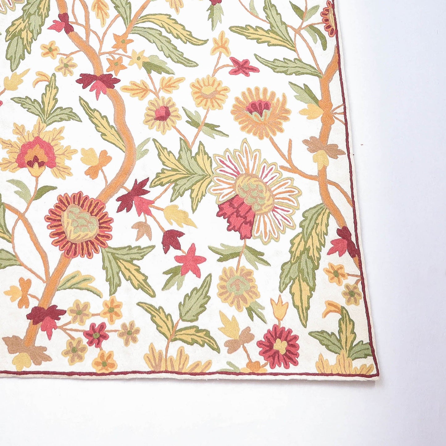 Original Chain Stitch Crewel Wool Thread Hand Embroidery Carpet