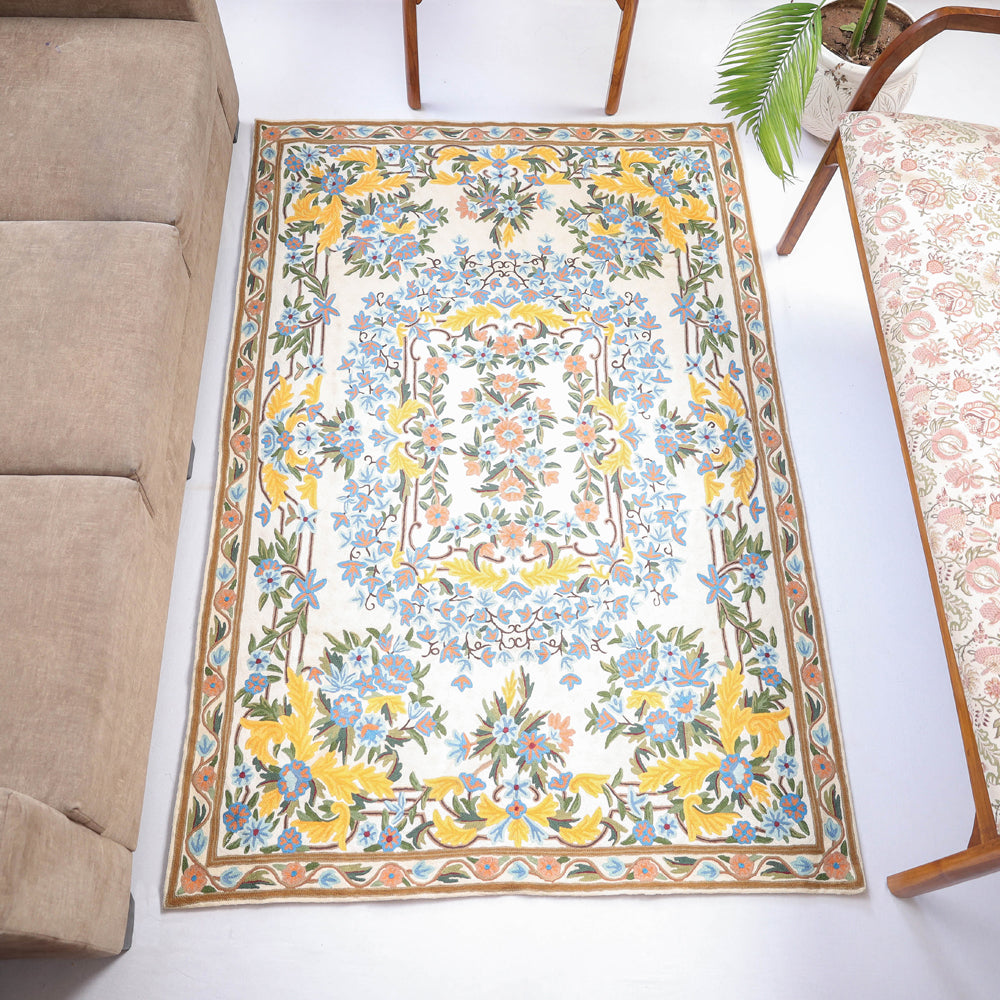 Original Chain Stitch Crewel Wool Thread Hand Embroidery Carpet