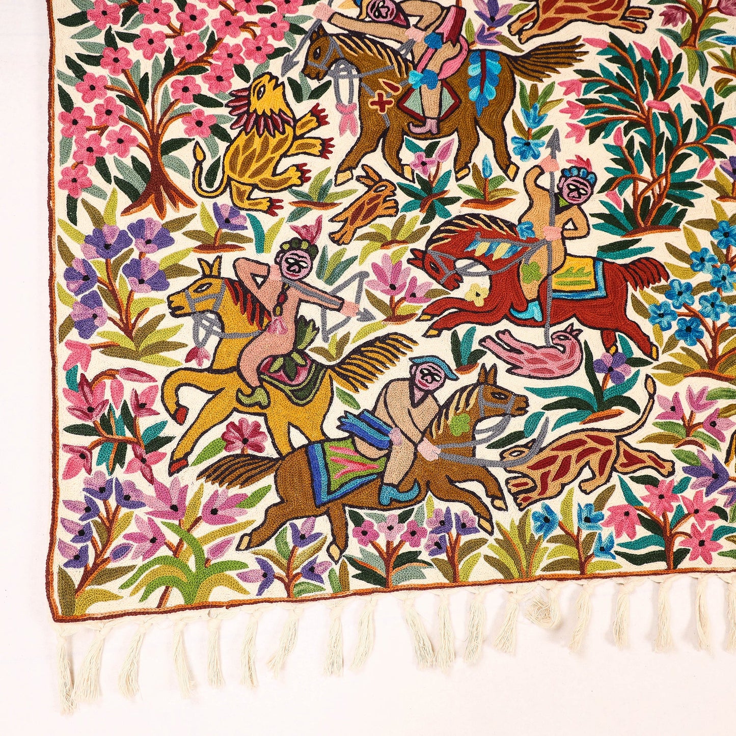 Original Chain Stitch Crewel Wool Thread Hand Embroidery Rug / Carpet