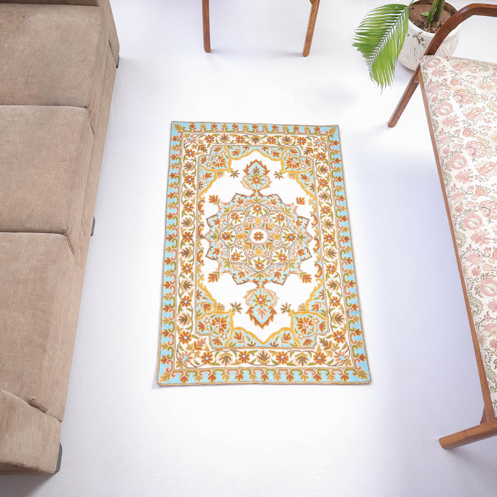 Original Chain Stitch Crewel Wool Thread Hand Embroidery Carpet