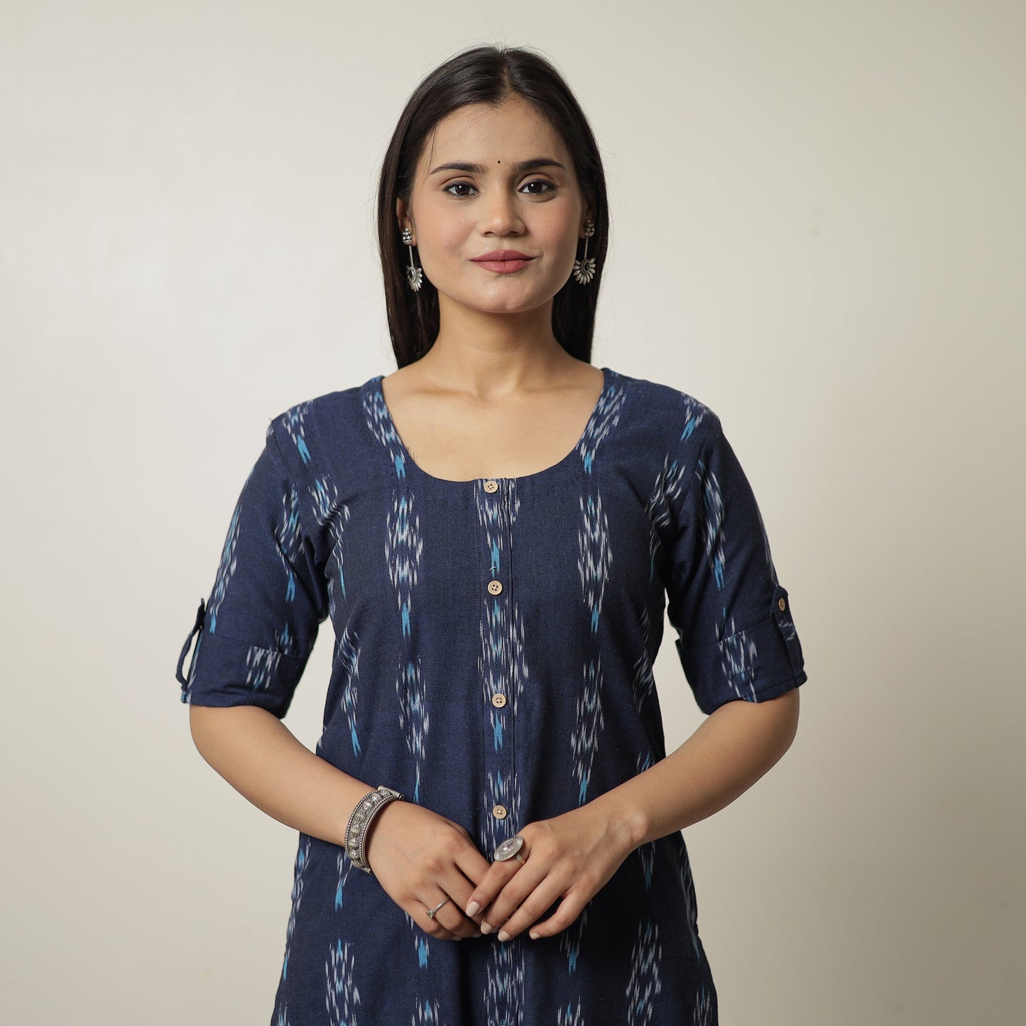Buy Pochampally Ikat Weave Cotton Long Straight Kurta 04 Online at iTokri.com
