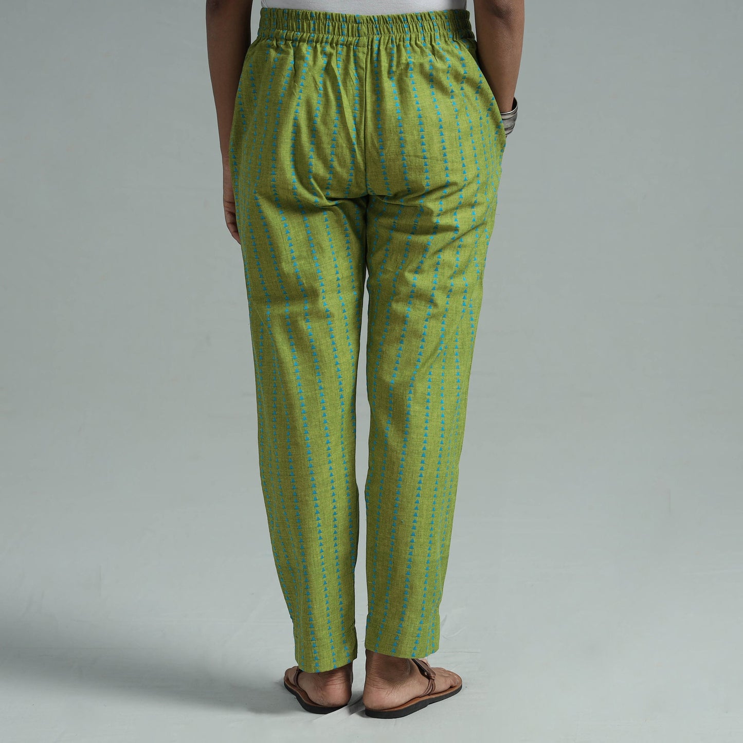Parrot green - jacquard weave cotton elasticated pant
