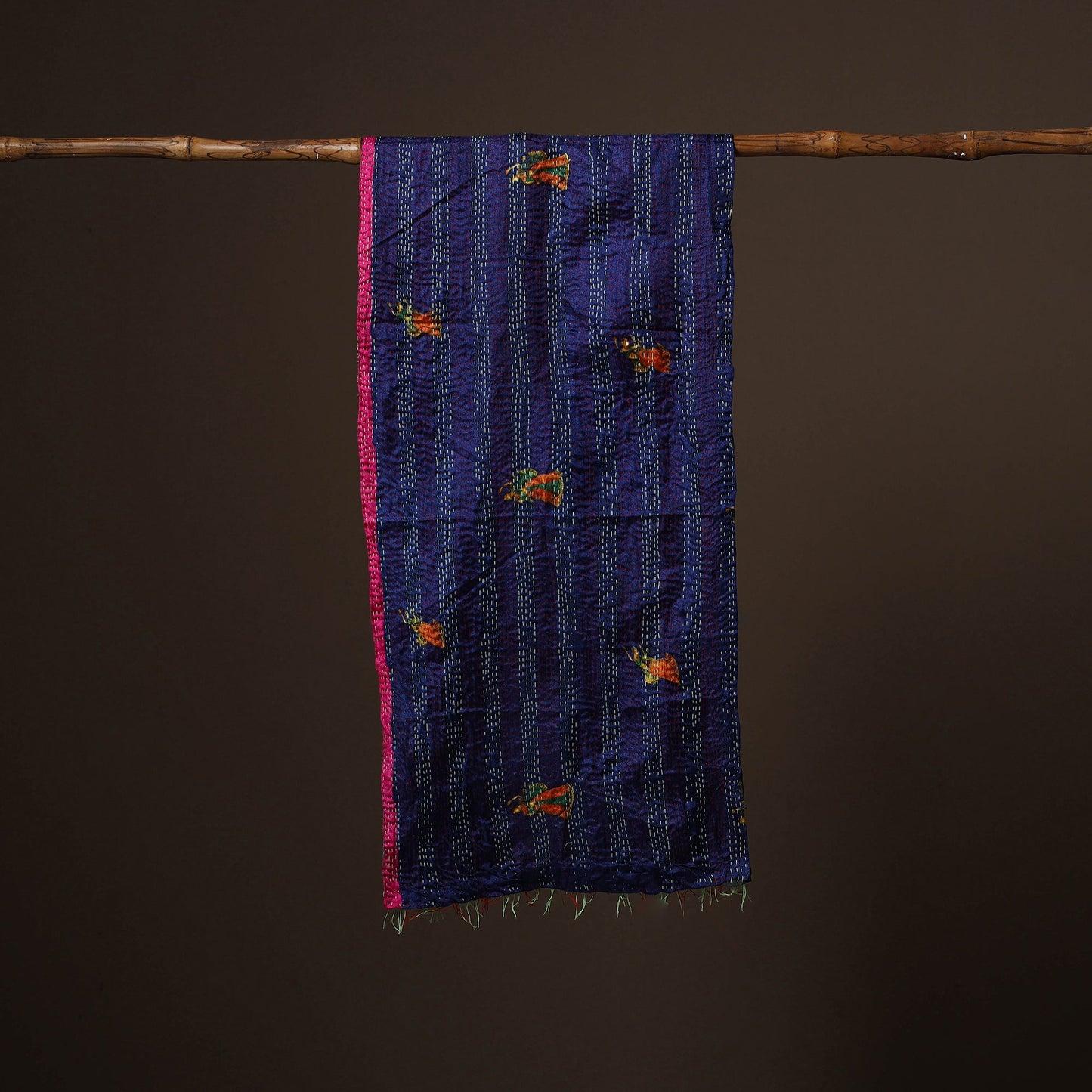 Patchwork reversible silk bengal hand kantha stitch stole
