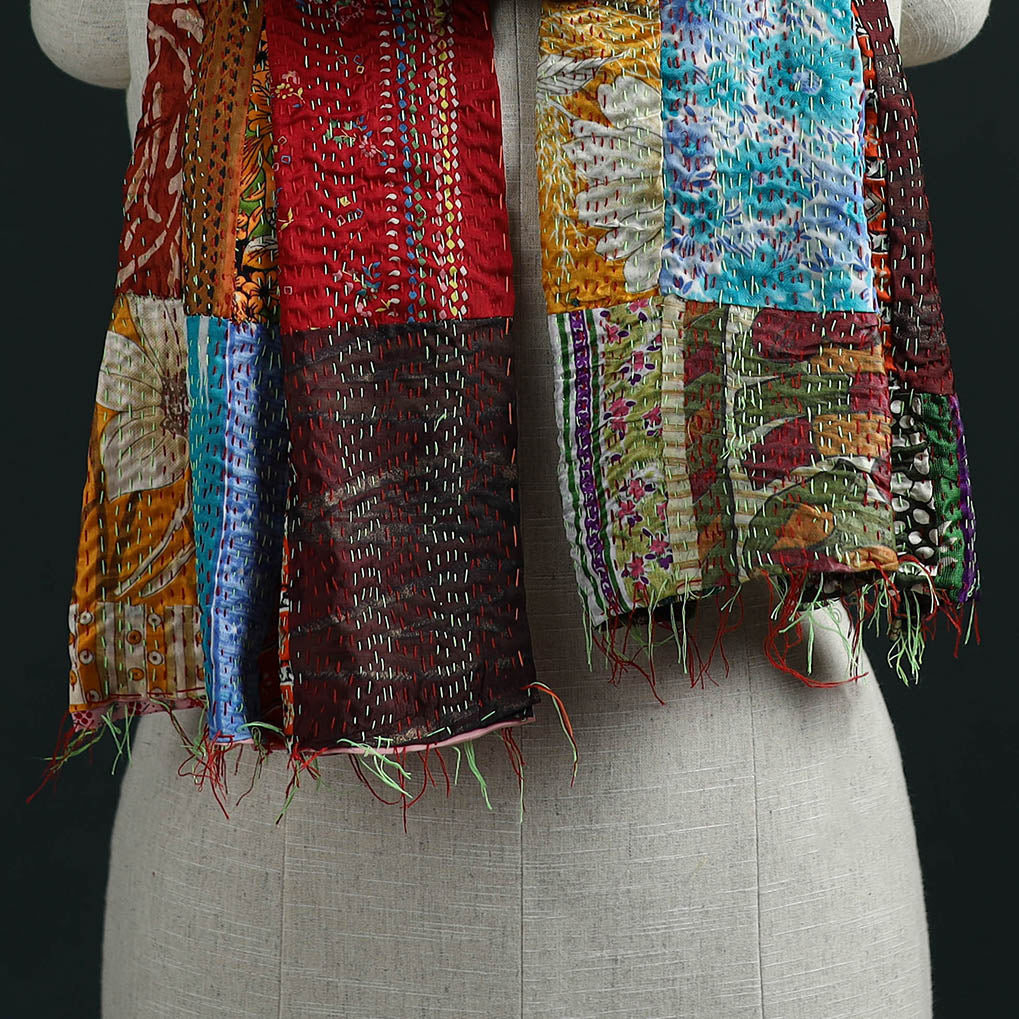Patchwork reversible silk bengal hand kantha stitch stole
