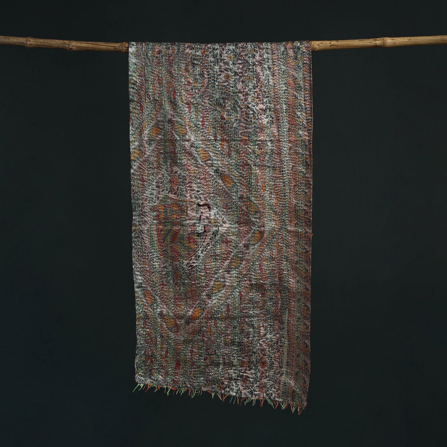 Patchwork reversible silk bengal hand kantha stitch stole