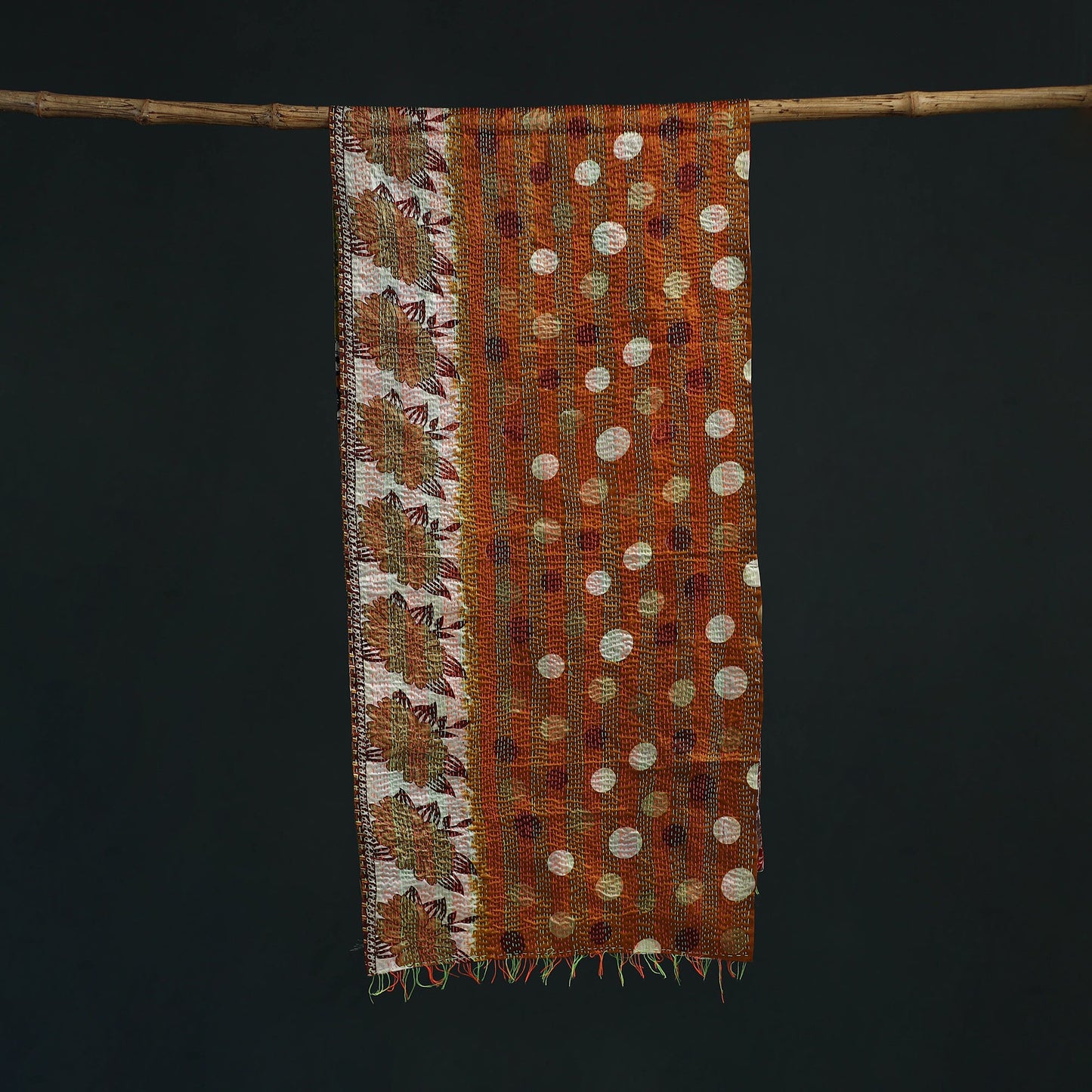 Patchwork reversible silk bengal hand kantha stitch stole