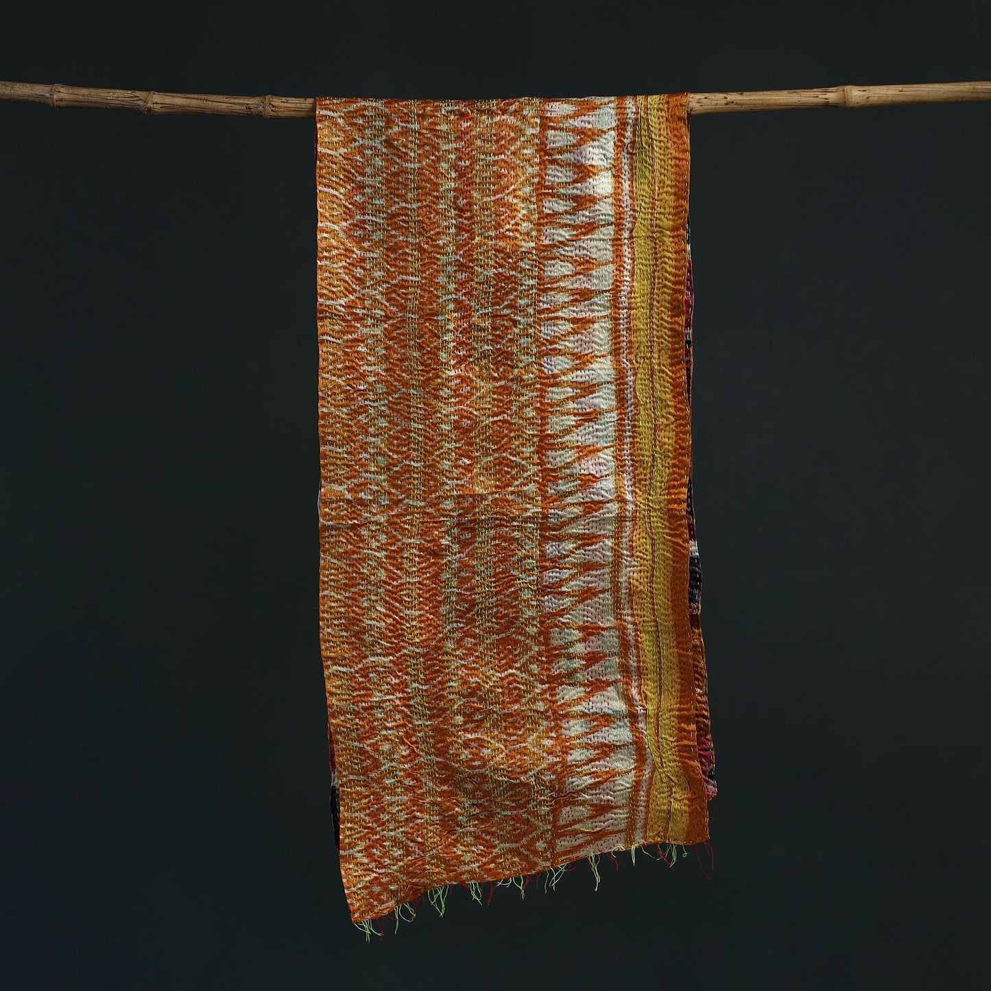 Patchwork reversible silk bengal hand kantha stitch stole