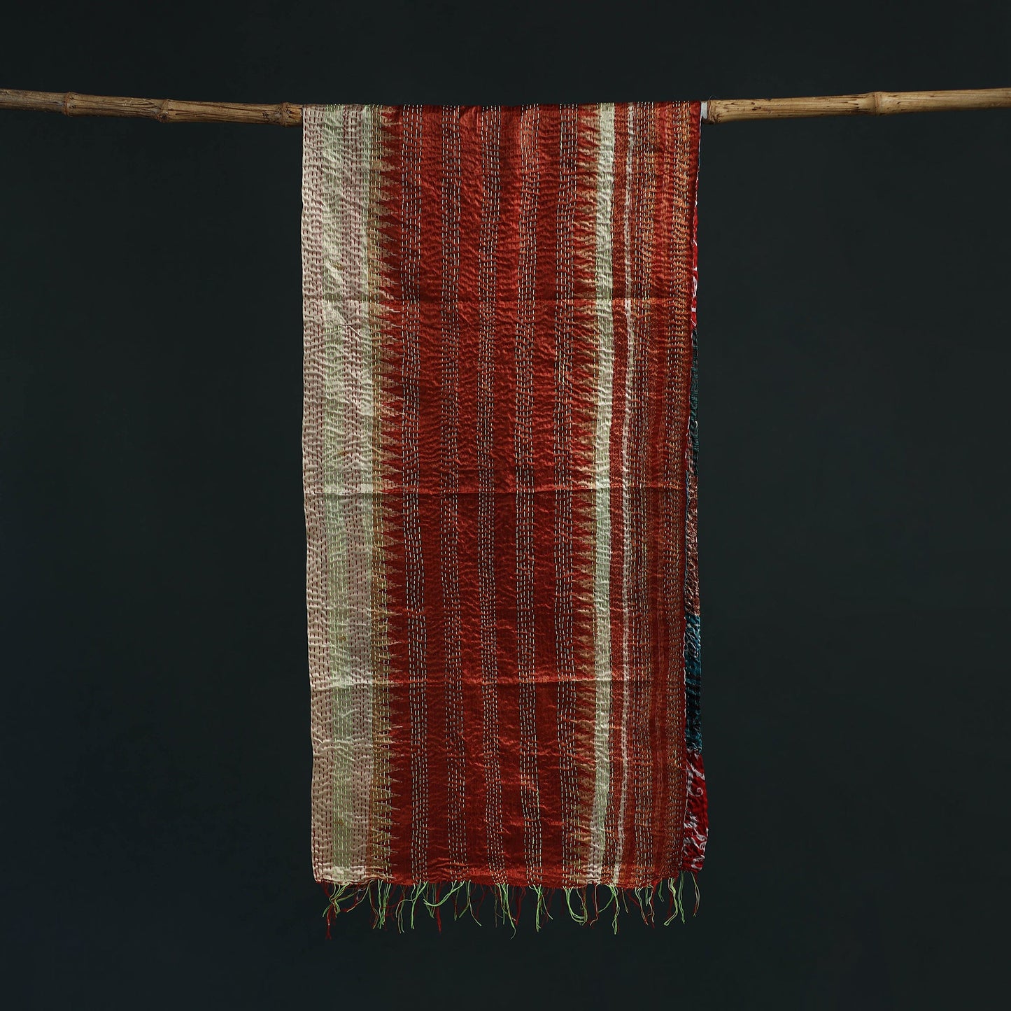 Patchwork reversible silk bengal hand kantha stitch stole
