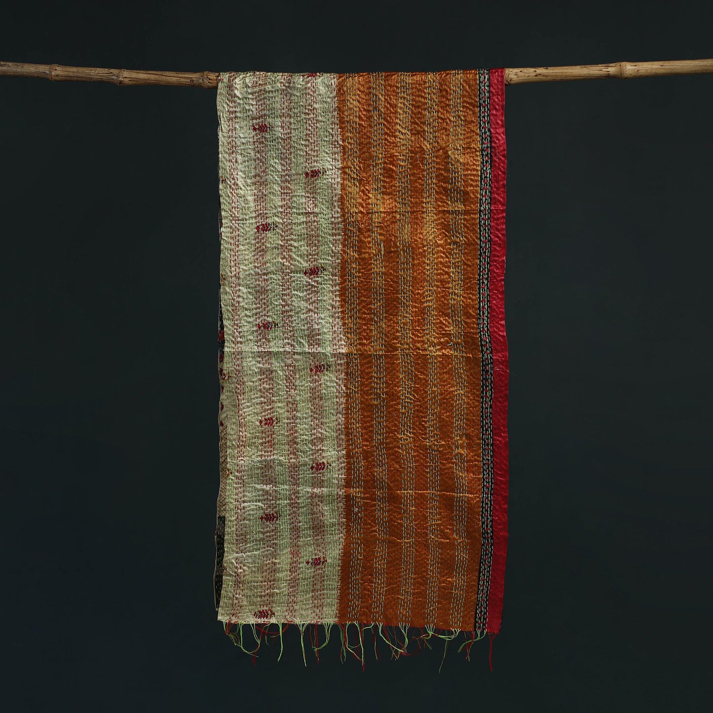 Patchwork reversible silk bengal hand kantha stitch stole