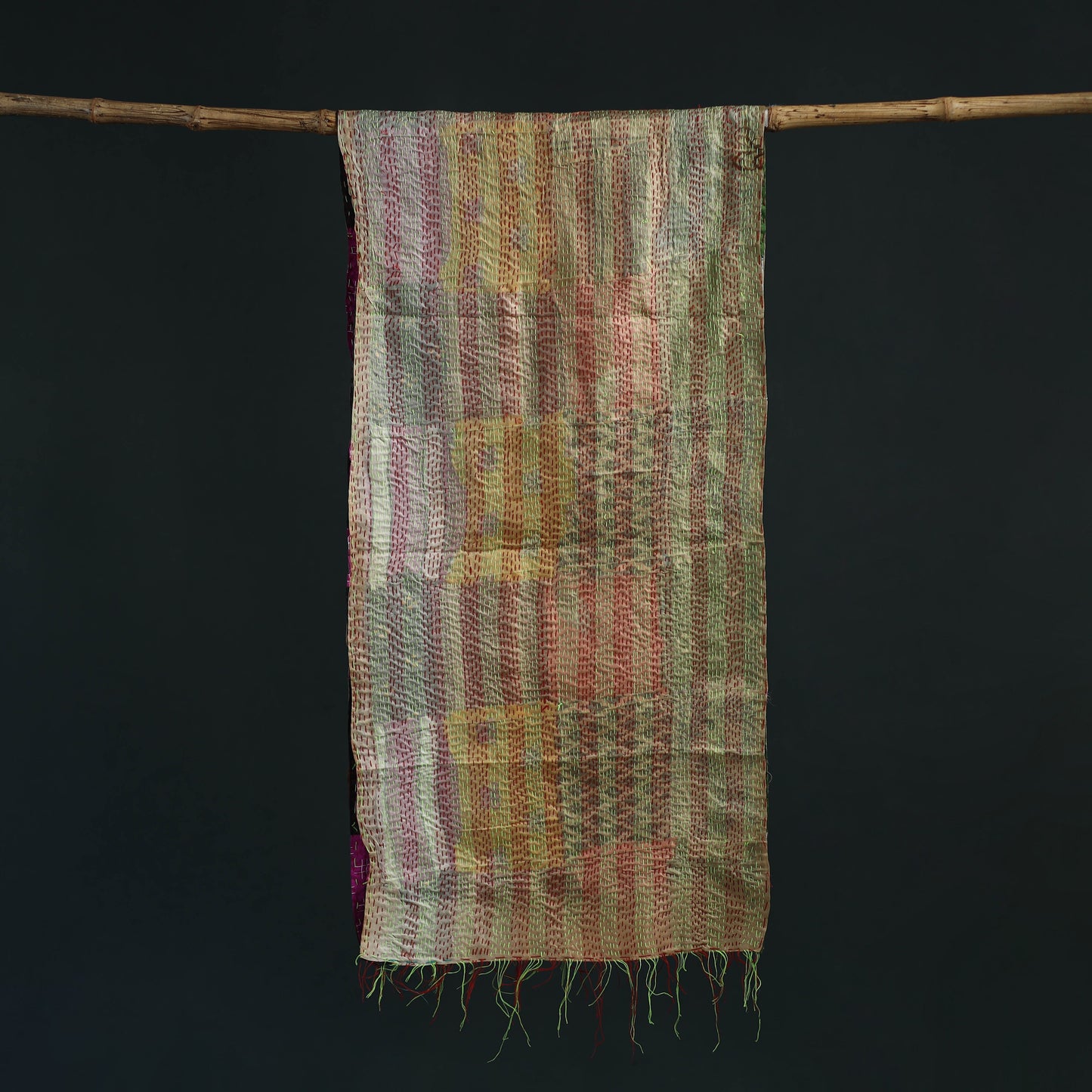 Patchwork reversible silk bengal hand kantha stitch stole