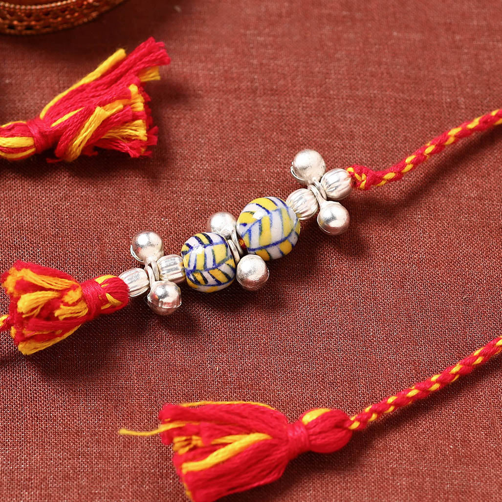 Patwa Threadwork Blue Pottery Beads Rakhi 08