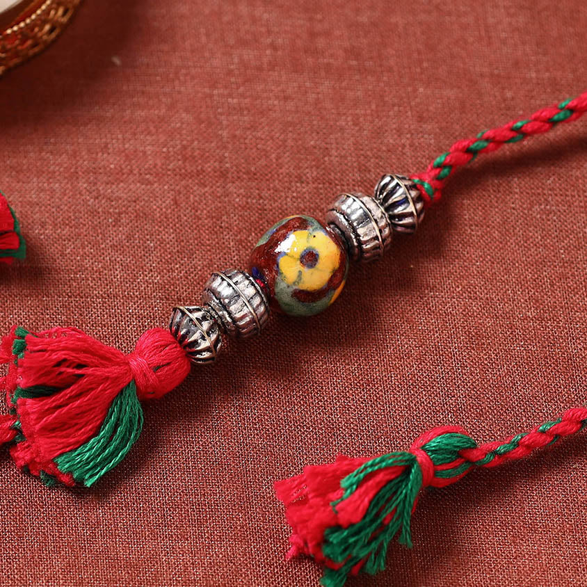 Patwa Threadwork Blue Pottery Beads Rakhi 12