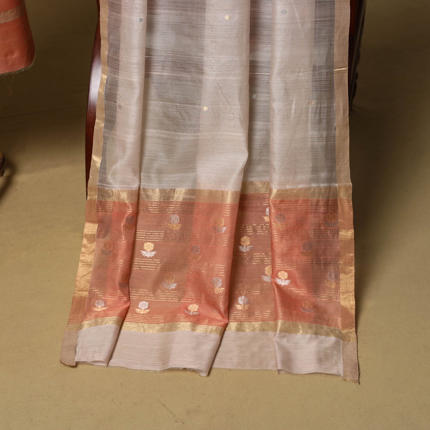 Peach - 2pc handloom zari buti unstitched chanderi silk