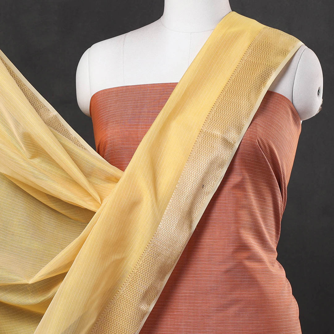 2pc Maheshwari Silk Handloom Suit Material Set with Zari Border