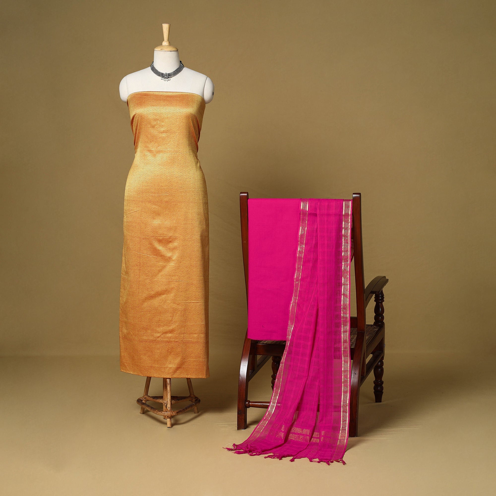 Bangalore Silk Paithani Weave 3pc Unstitched Dress Material Suit Set 10