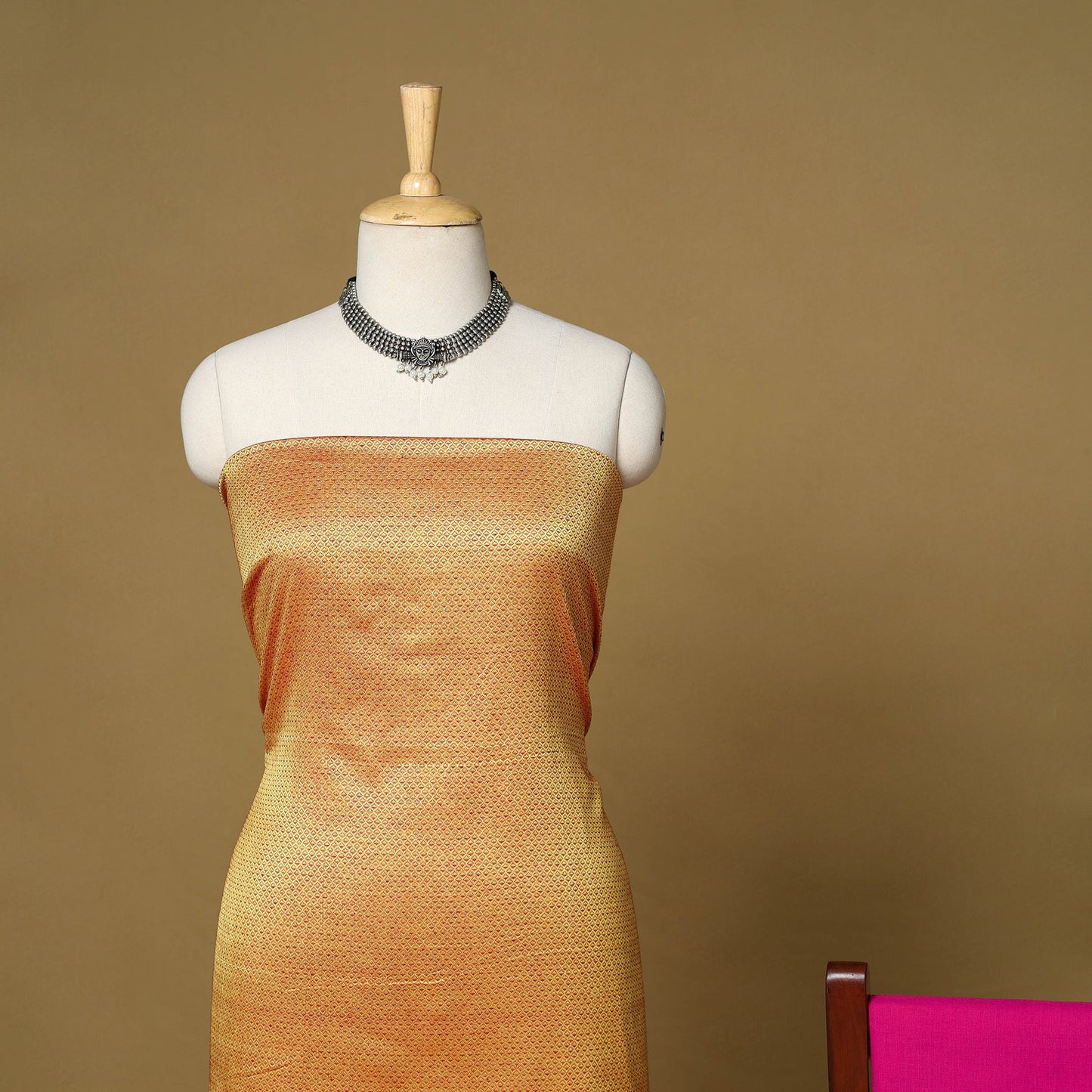 Peach - 3pc karnataka weave cotton unstitched khun dress