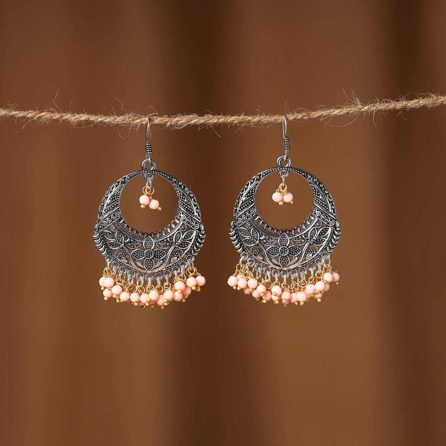 Peach Anaya German Silver Beaded Earrings