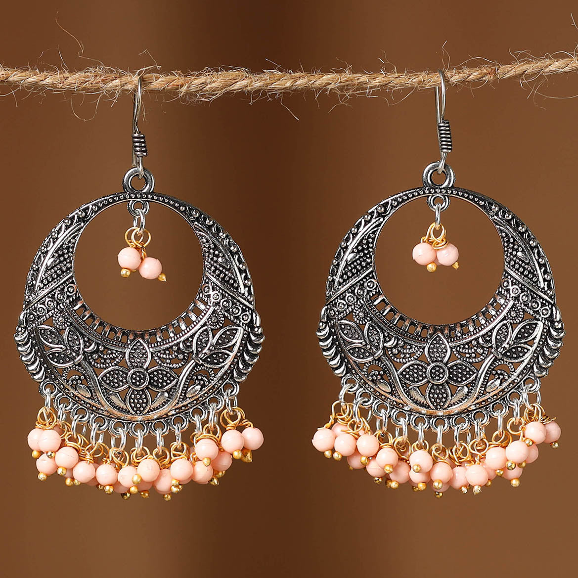 Peach Anaya German Silver Beaded Earrings