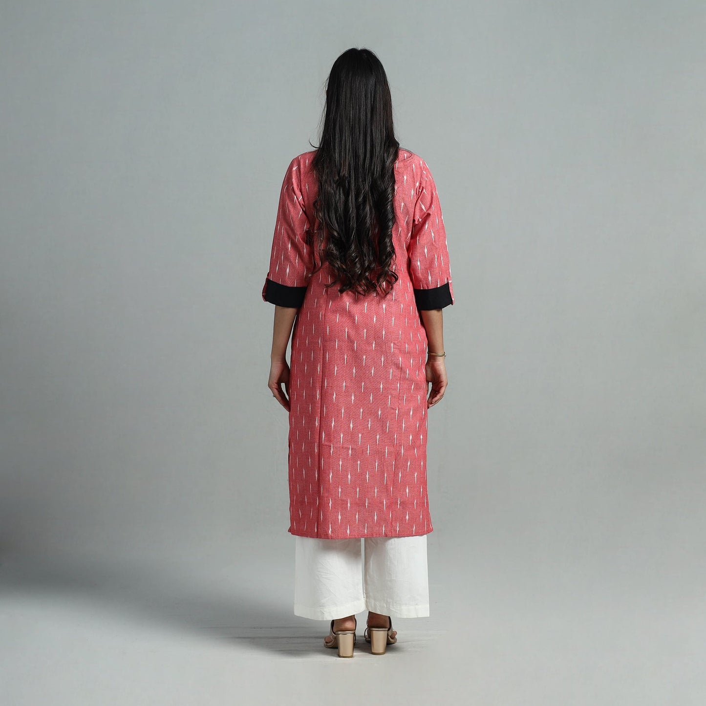 Peach Angrakha Cotton Straight Pochampally Ikat Kurta