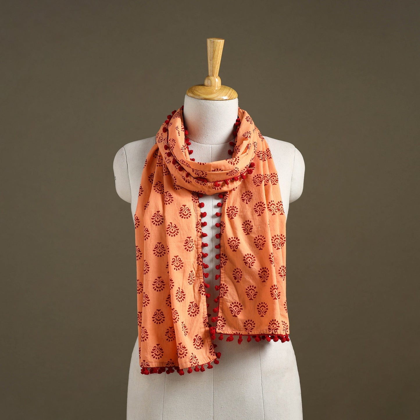 Peach - bagh cotton stole 37 - handcrafted