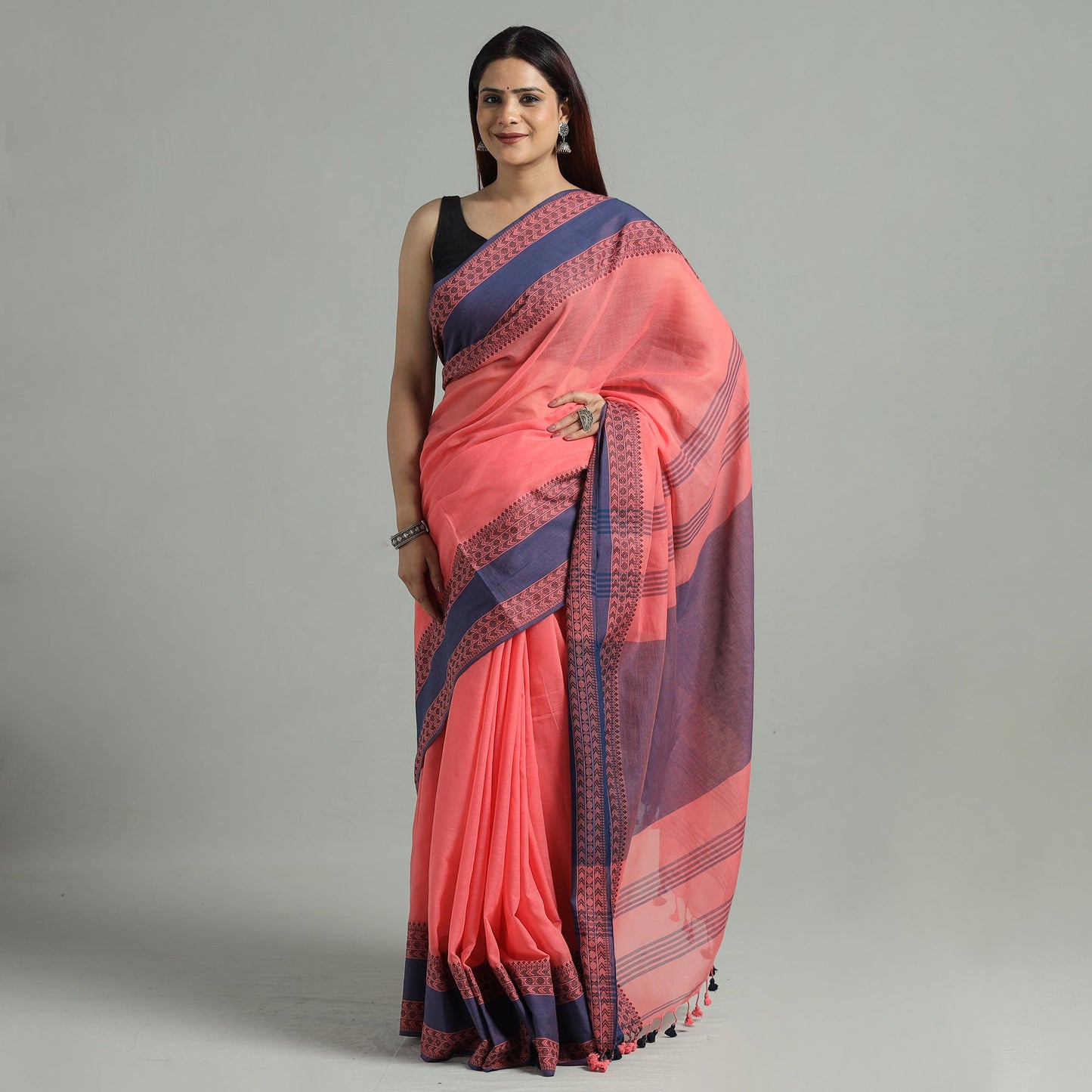 Buy Bengal Border Handloom Pure Cotton Saree 56 Online at iTokri.com