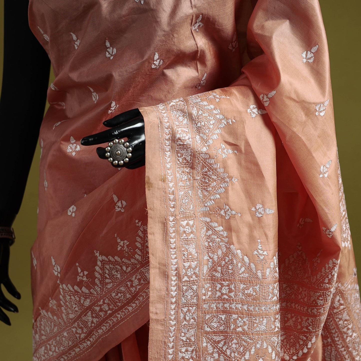 Bengal hand embroidery bangalore silk handloom kantha saree