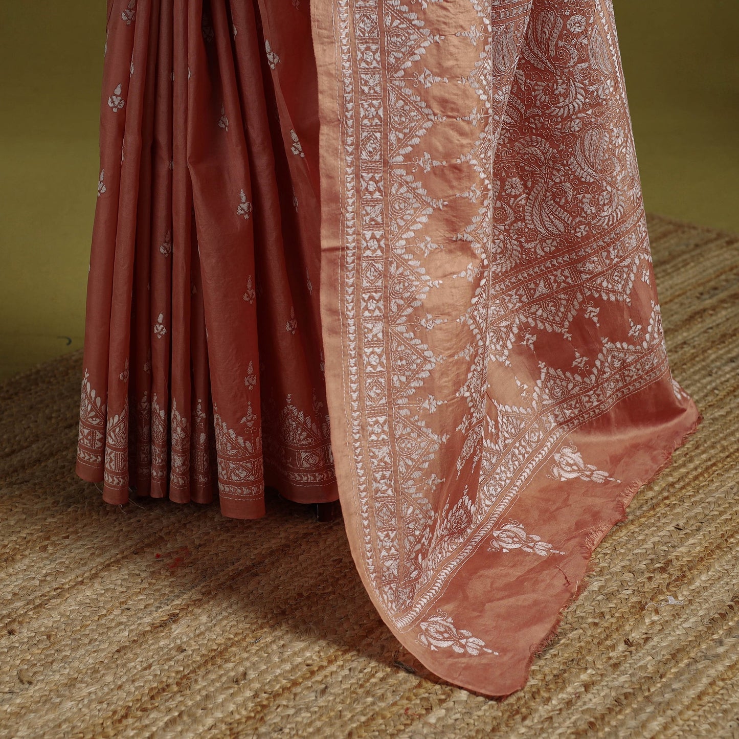 Bengal hand embroidery bangalore silk handloom kantha saree