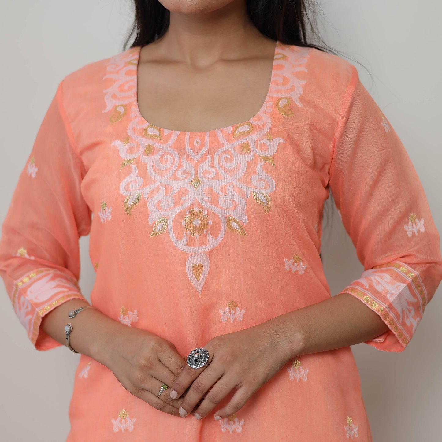 Bengal Jamdani Silk Cotton Kurta with Dupatta Set 03
