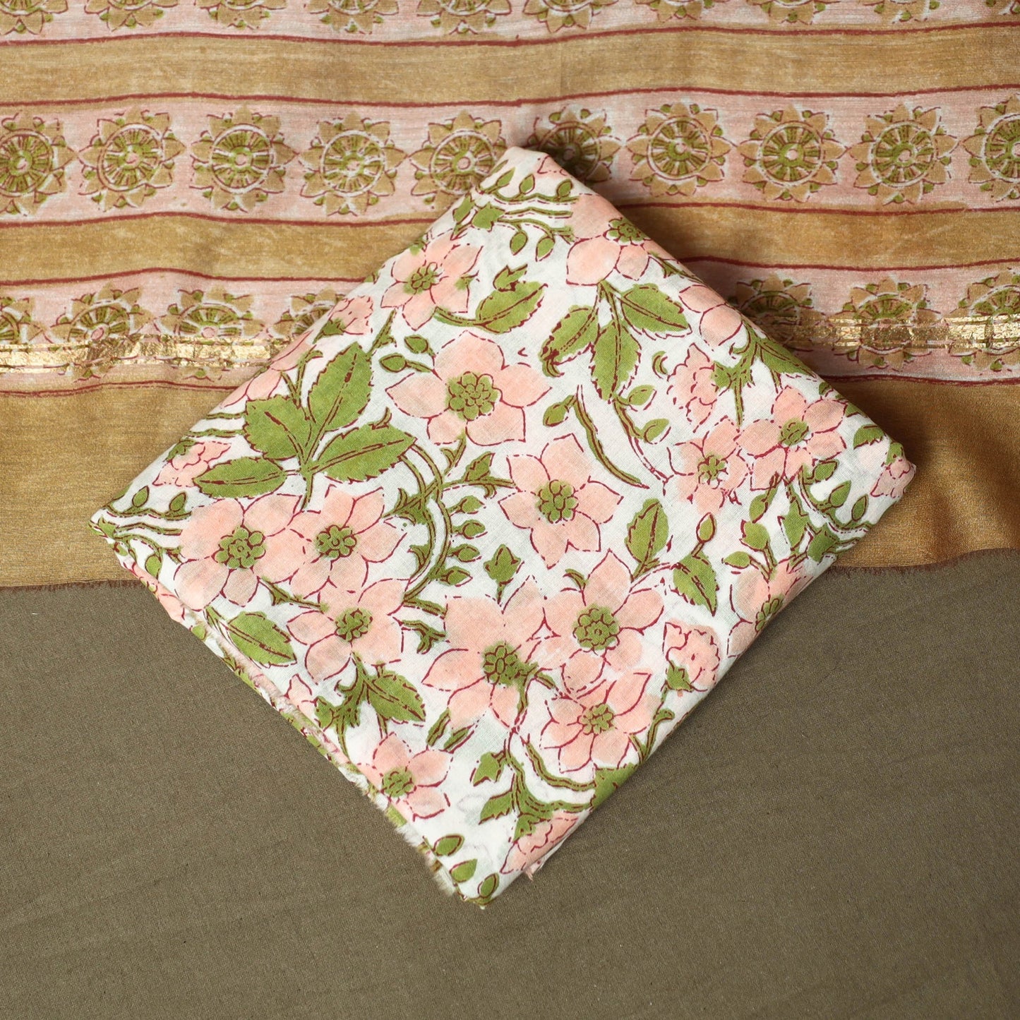 Chanderi silk hand block sanganeri print 3pc unstitched