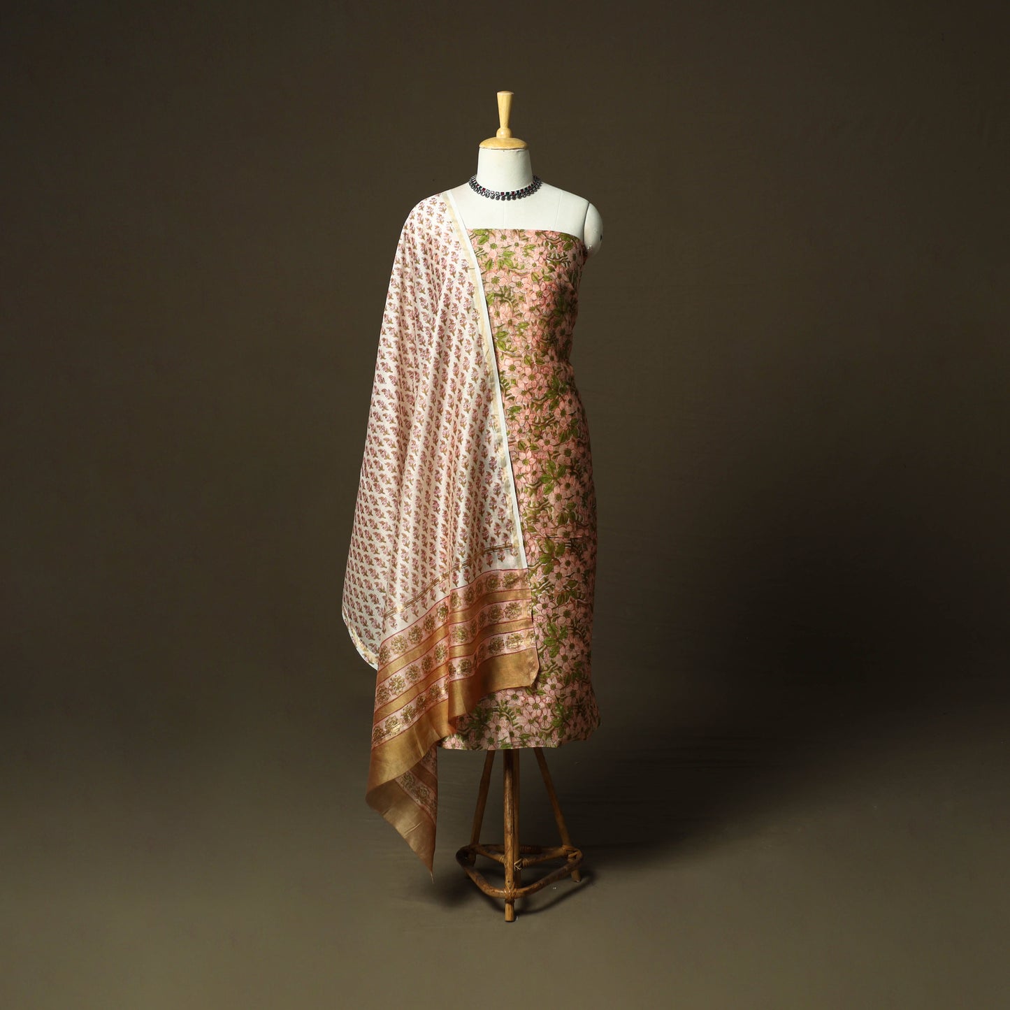 Chanderi silk hand block sanganeri print 3pc unstitched