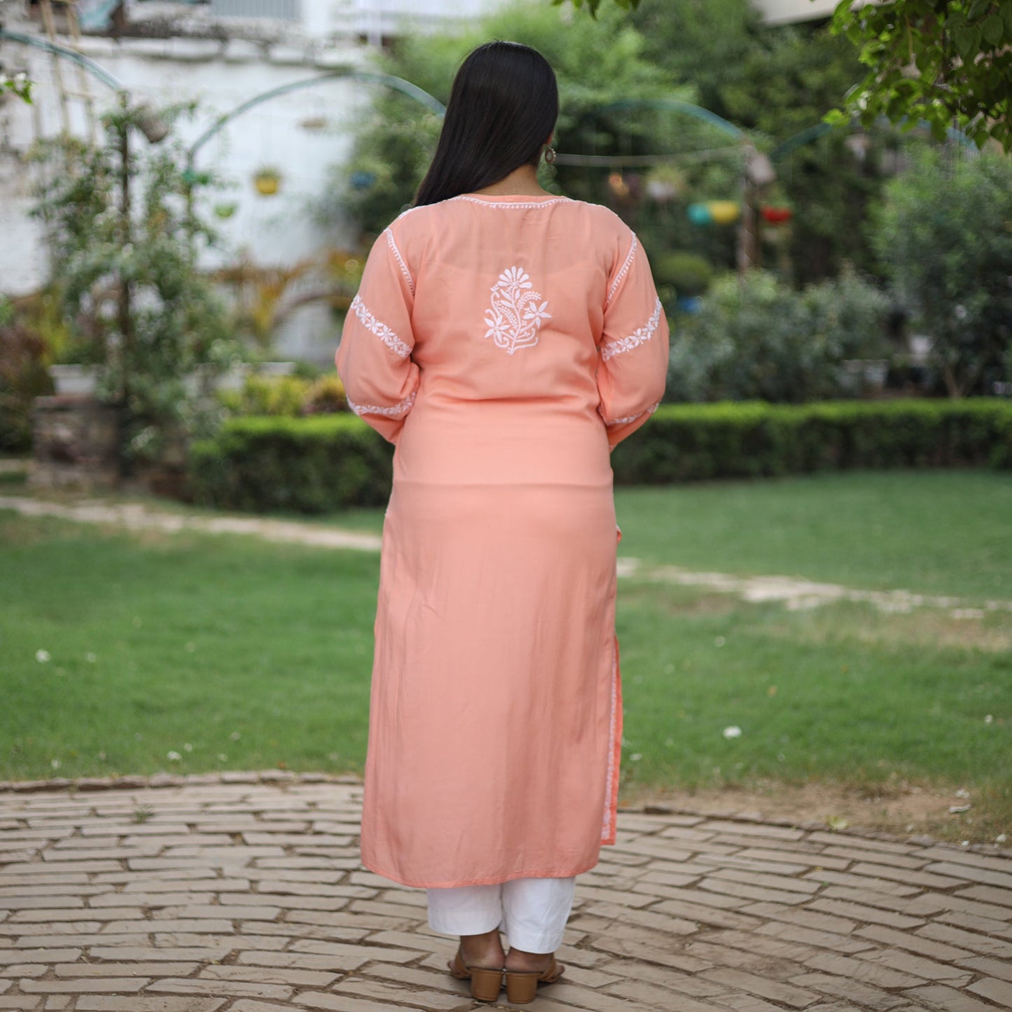 Chikankari Hand Embroidered Rayon Cotton Long Kurta for Women