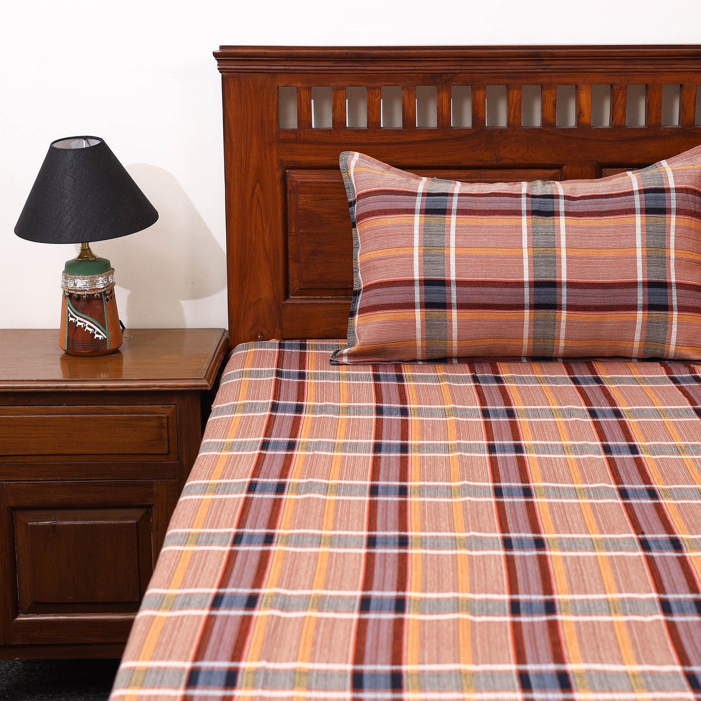 Peach Double Handloom Cotton Bed Sheet Set