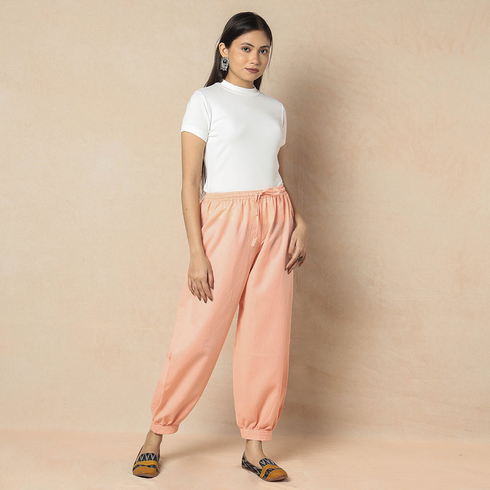 Peach - Flex Cotton Plain Elasticated Pant