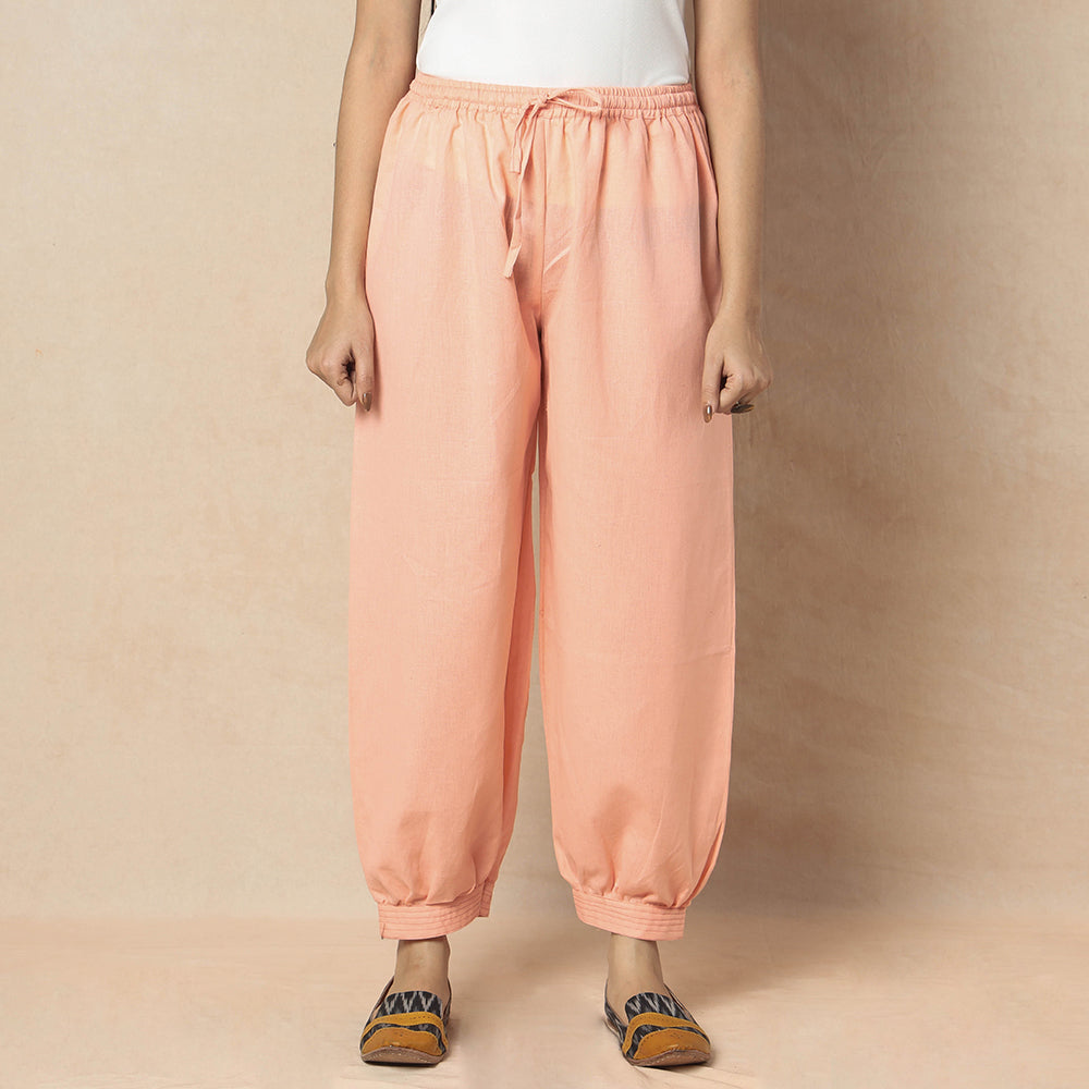 Peach - Flex Cotton Plain Elasticated Pant