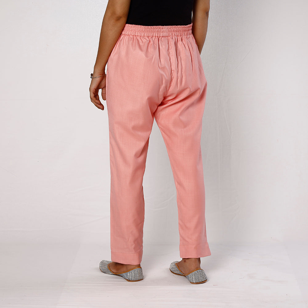 Baby Pink Flex Cotton Tapered Casual Pant for Women
