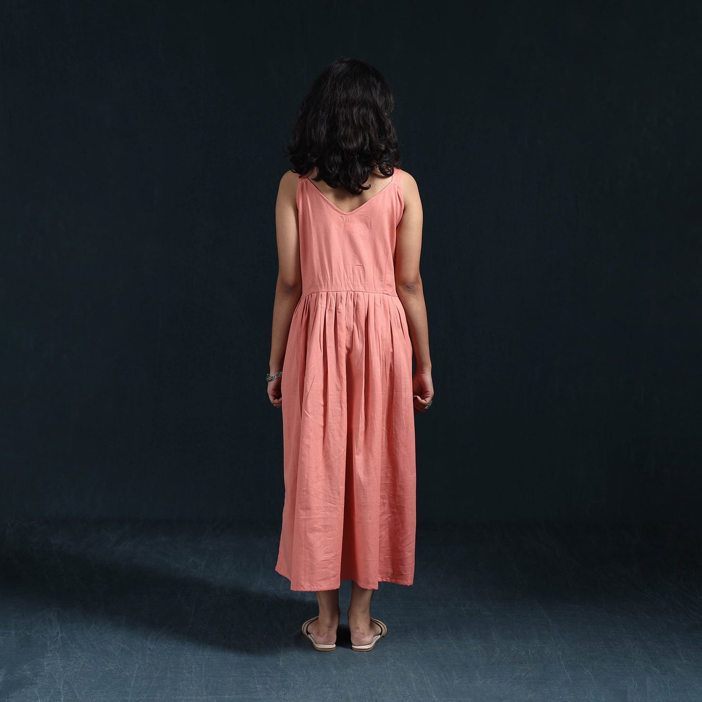 Peach - flex cotton tiered plain dress 05 - handcrafted