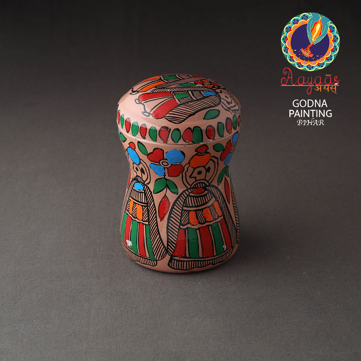 Peach Bengal Patua Handpainted Stainless Steel Multi Utility Canister