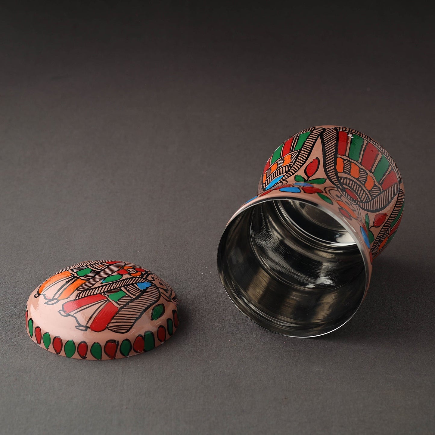 Peach Bengal Patua Handpainted Stainless Steel Multi Utility Canister