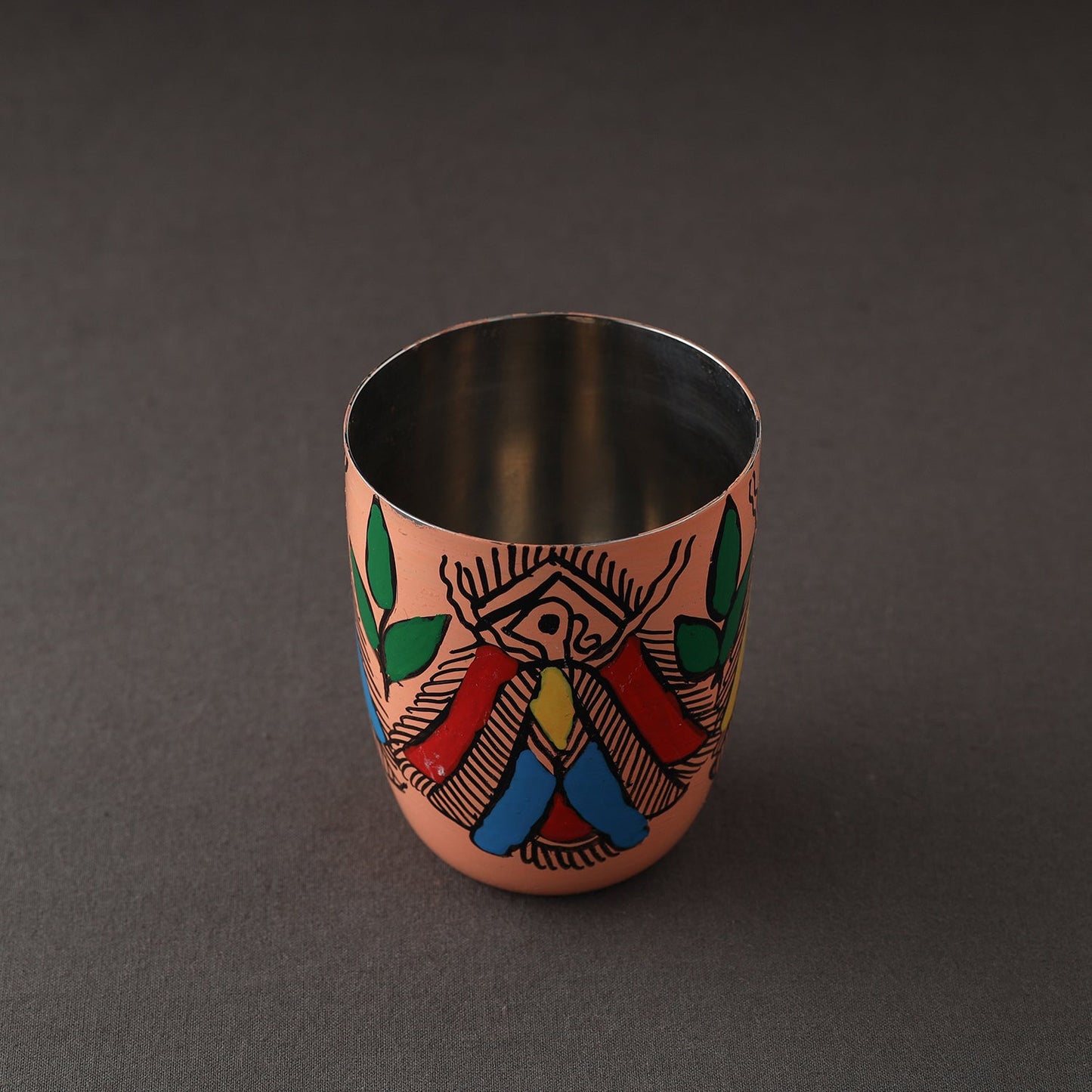 Godna Madhubani Peach Handpainted Stainless Steel Glass
