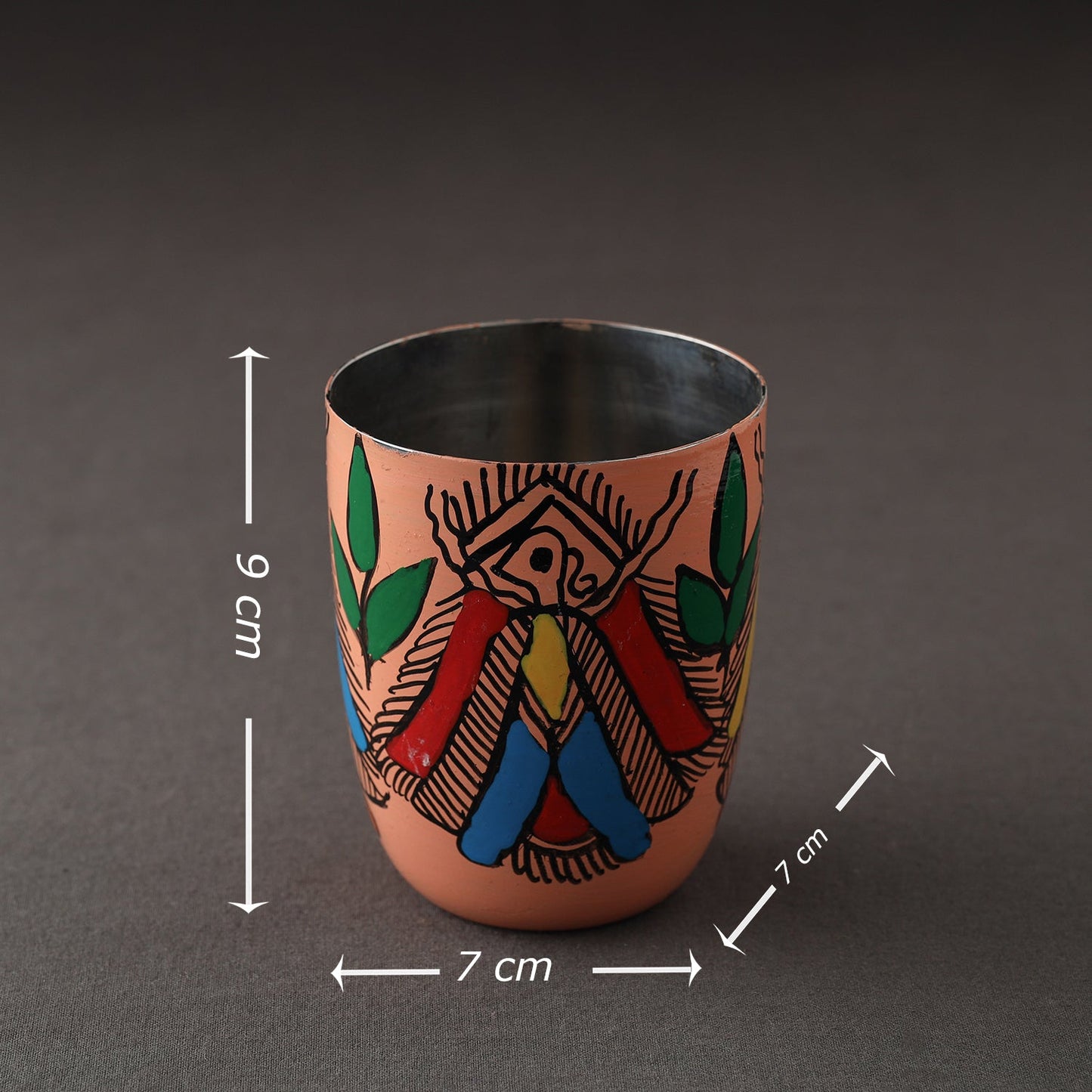 Godna Madhubani Peach Handpainted Stainless Steel Glass