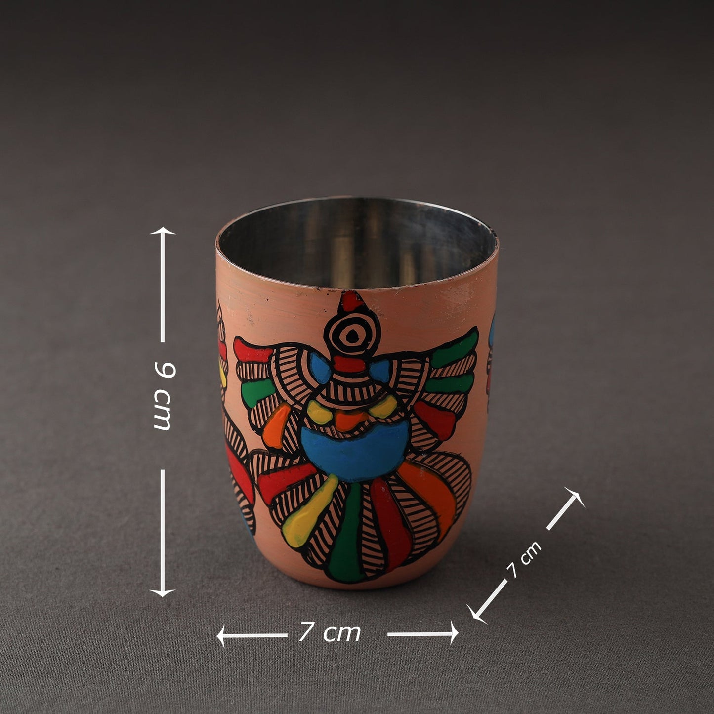 Godna Madhubani Peach Handpainted Stainless Steel Glass