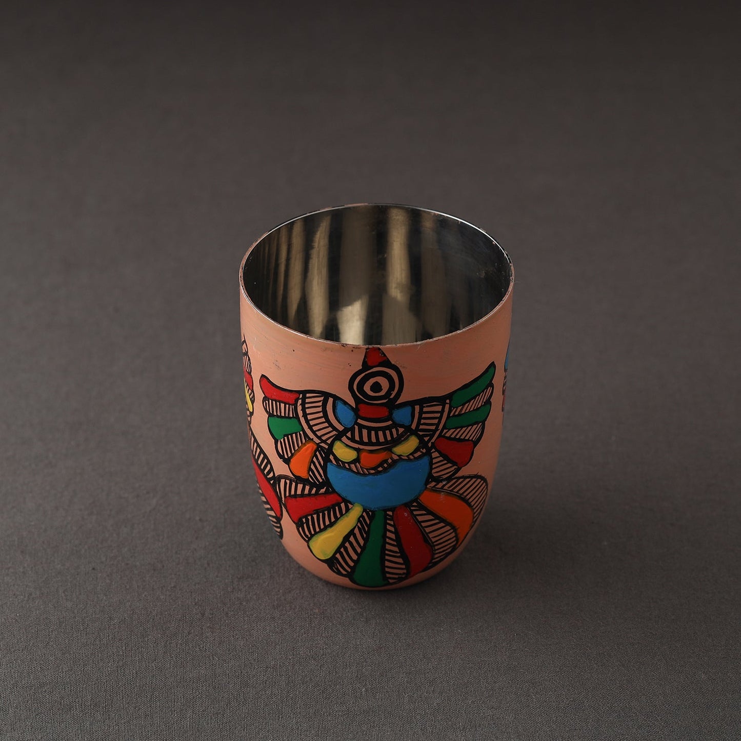 Godna Madhubani Peach Handpainted Stainless Steel Glass