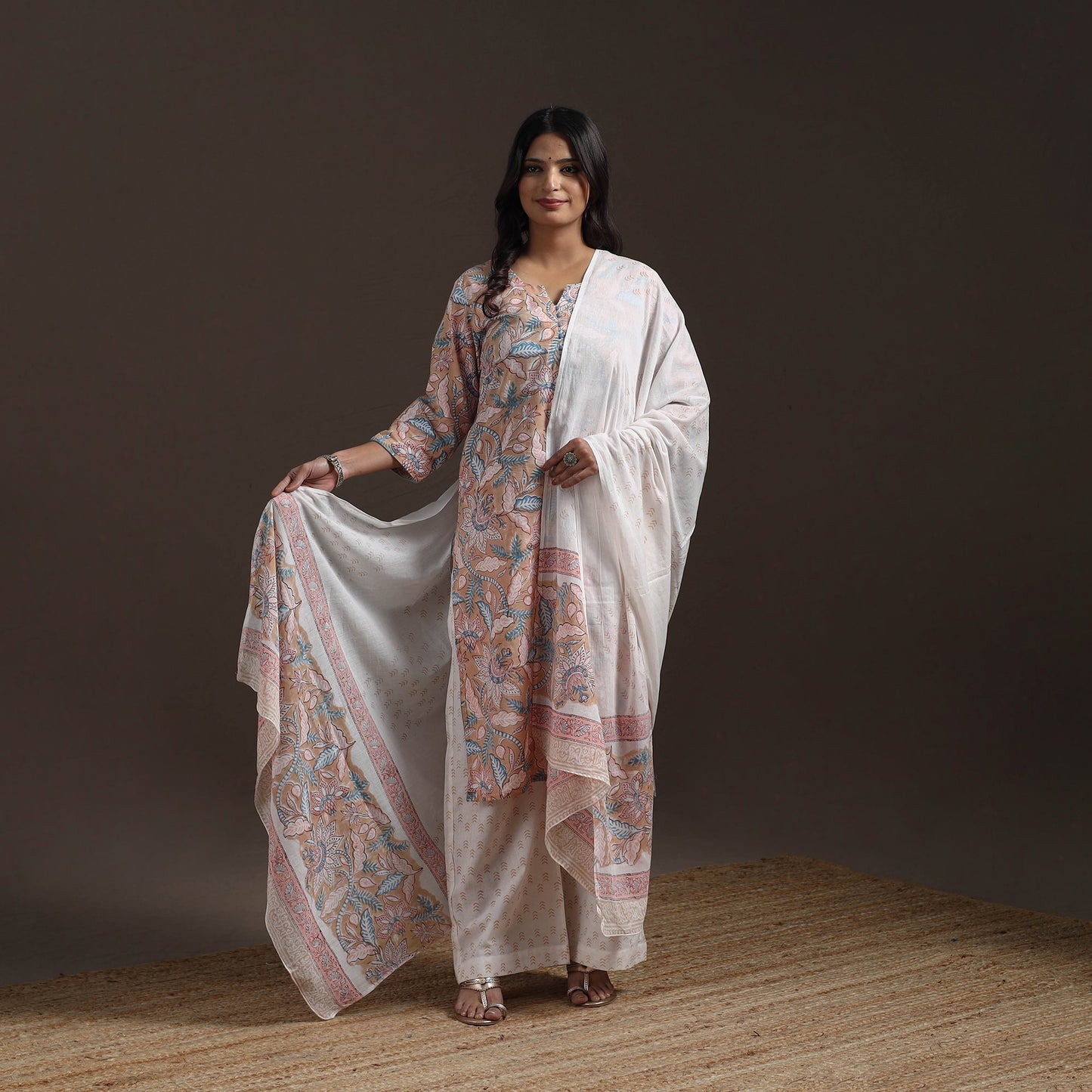 Hand cotton sanganeri suit set with dupatta for women 04